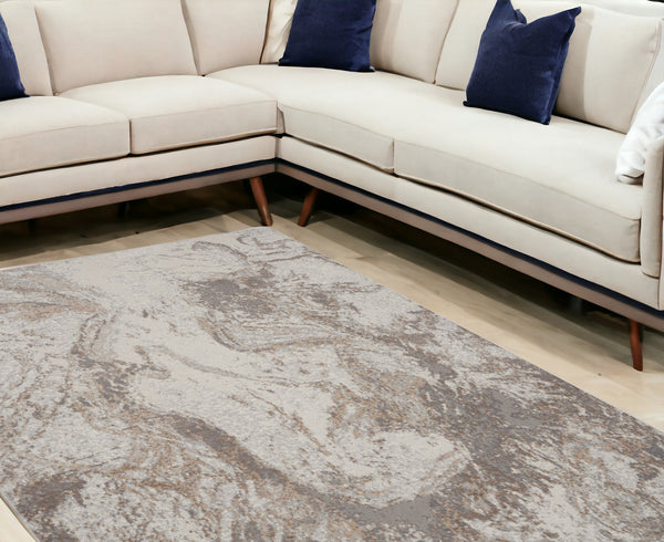 Homeroots 9' X 12' Ivory And Gray Abstract Non Skid Area Rug  Polypropylene,Polyester 551415