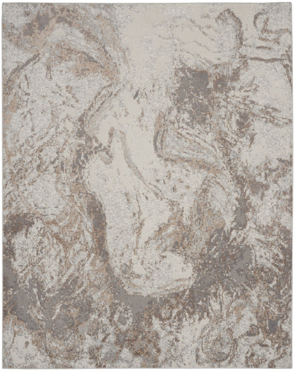 HomeRoots 8' Ivory and Gray Abstract Area Rug - Modern Design, Non-Skid Backing, Perfect for Any Room Décor 9' X 12' 551415