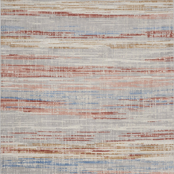 Homeroots 9' X 12' Ivory Red And Blue Abstract Non Skid Area Rug  Polypropylene,Polyester 551416
