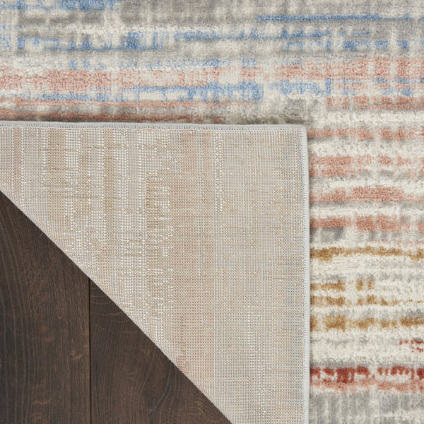HomeRoots 8' Abstract Area Rug in Ivory, Red, and Blue - Modern Non-Skid Design for Living Spaces and More 9' X 12' 551416