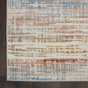 HomeRoots 8' Abstract Area Rug in Ivory, Red, and Blue - Modern Non-Skid Design for Living Spaces and More 9' X 12' 551416