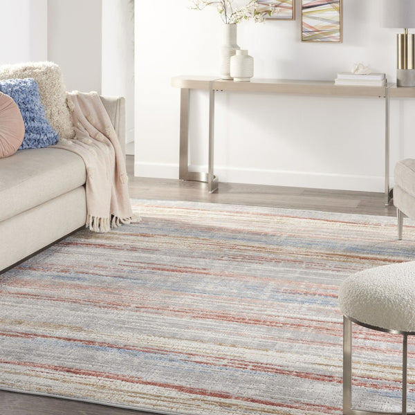 HomeRoots 8' Abstract Area Rug in Ivory, Red, and Blue - Modern Non-Skid Design for Living Spaces and More 9' X 12' 551416