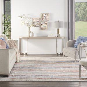 HomeRoots 8' Abstract Area Rug in Ivory, Red, and Blue - Modern Non-Skid Design for Living Spaces and More 9' X 12' 551416