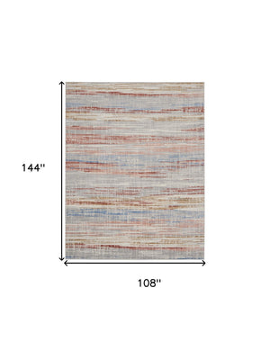 Homeroots 9' X 12' Ivory Red And Blue Abstract Non Skid Area Rug  Polypropylene,Polyester 551416