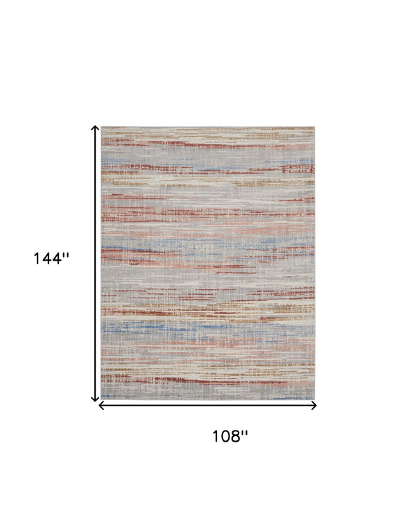 Homeroots 9' X 12' Ivory Red And Blue Abstract Non Skid Area Rug  Polypropylene,Polyester 551416