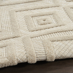 HomeRoots 9' Geometric Indoor Outdoor Area Rug in Cream & Beige – Stylish, Durable, Easy Maintenance Design 551418