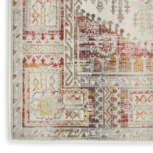 HomeRoots 8' Floral Distressed Area Rug in Ivory, Red & Orange - Durable, Stain-Resistant, Non-Skid Design 9' X 12' 551419