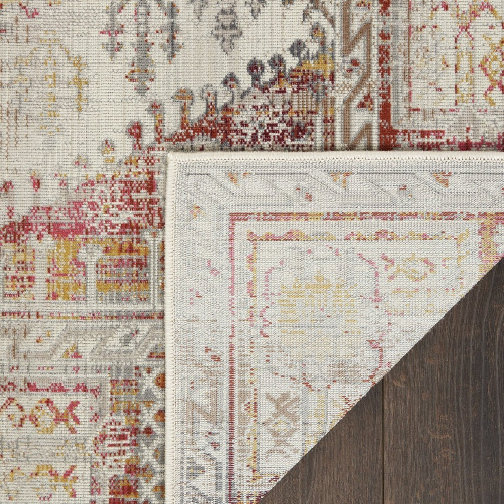 HomeRoots 8' Floral Distressed Area Rug in Ivory, Red & Orange - Durable, Stain-Resistant, Non-Skid Design 9' X 12' 551419