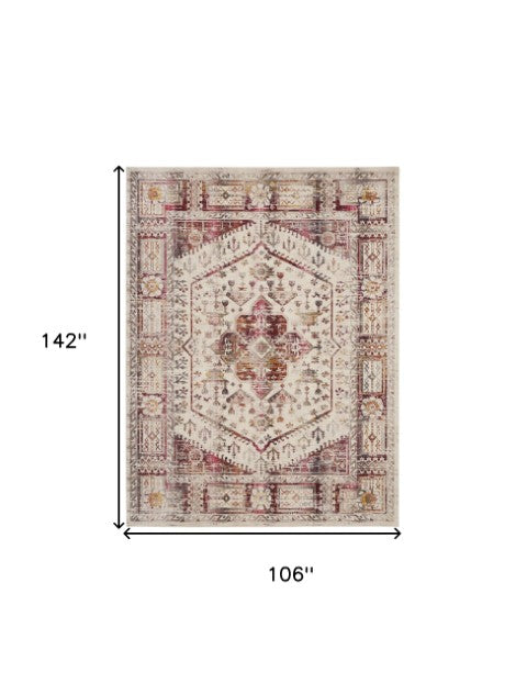 Homeroots 9' X 12' Elegant Floral Distressed Non-skid Area Rug In Ivory Red & Orange - Stain Resistant & Durable  Polypropylene 551419