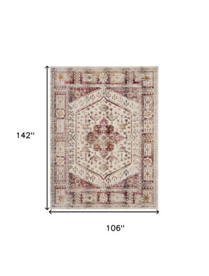 Homeroots 9' X 12' Elegant Floral Distressed Non-skid Area Rug In Ivory Red & Orange - Stain Resistant & Durable  Polypropylene 551419