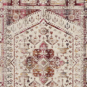 Homeroots 9' X 12' Elegant Floral Distressed Non-skid Area Rug In Ivory Red & Orange - Stain Resistant & Durable  Polypropylene 551419