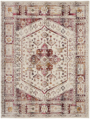 HomeRoots 8' Floral Distressed Area Rug in Ivory, Red & Orange - Durable, Stain-Resistant, Non-Skid Design 9' X 12' 551419