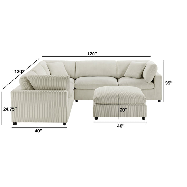 English Elm Chelsea Modular 6-Piece Sectional - Plush Beige Seating With Versatile Ottoman & Family-Friendly Design B050S00014