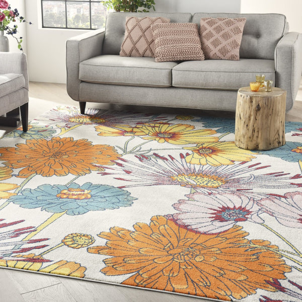 HomeRoots 9' Elegant Cream Floral Power Loom Area Rug – Timeless Design for Living Rooms & Bedrooms 9' X 12' 551421
