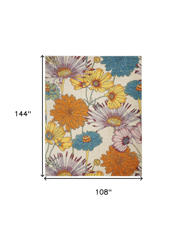 Homeroots 9' X 12' Cream Floral Power Loom Area Rug  Polypropylene 551421