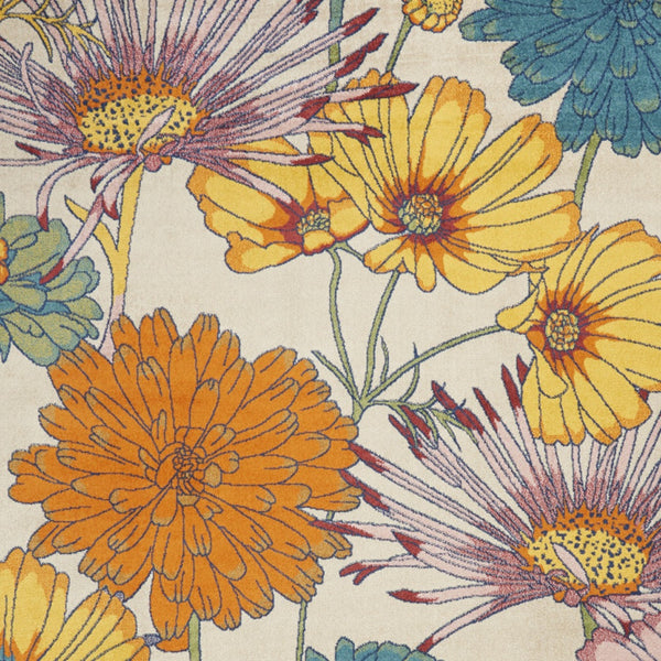 Homeroots 9' X 12' Cream Floral Power Loom Area Rug  Polypropylene 551421