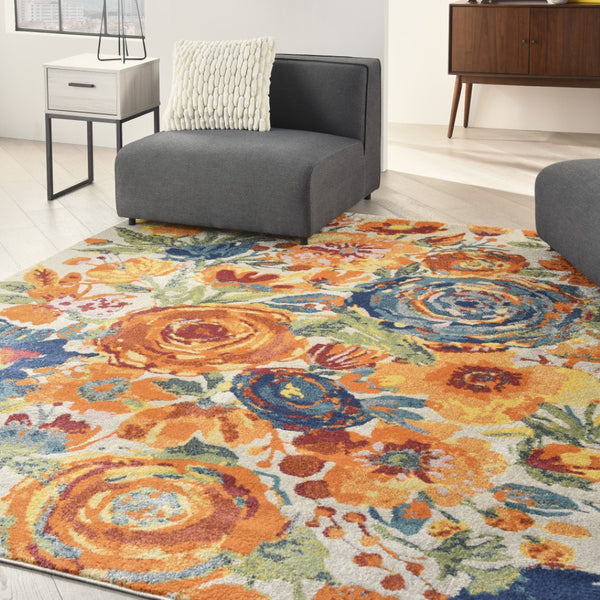 HomeRoots 9' Cream Floral Power Loom Area Rug - Timeless Elegance for Living Rooms, Dining Areas & More 9' X 12' 551422