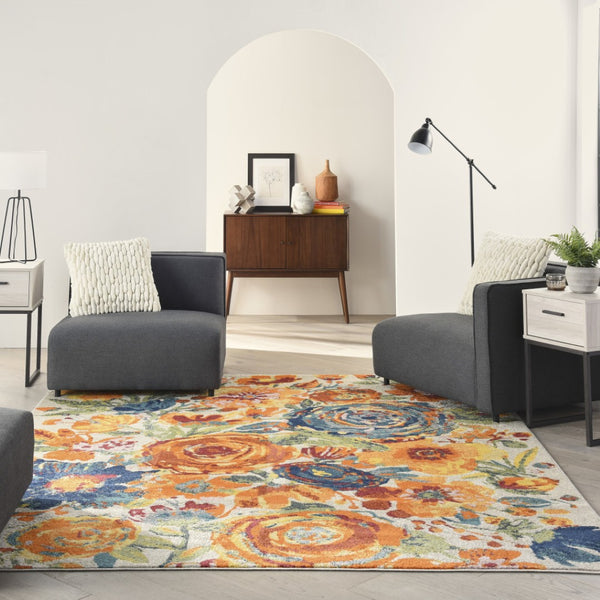 HomeRoots 9' Cream Floral Power Loom Area Rug - Timeless Elegance for Living Rooms, Dining Areas & More 9' X 12' 551422