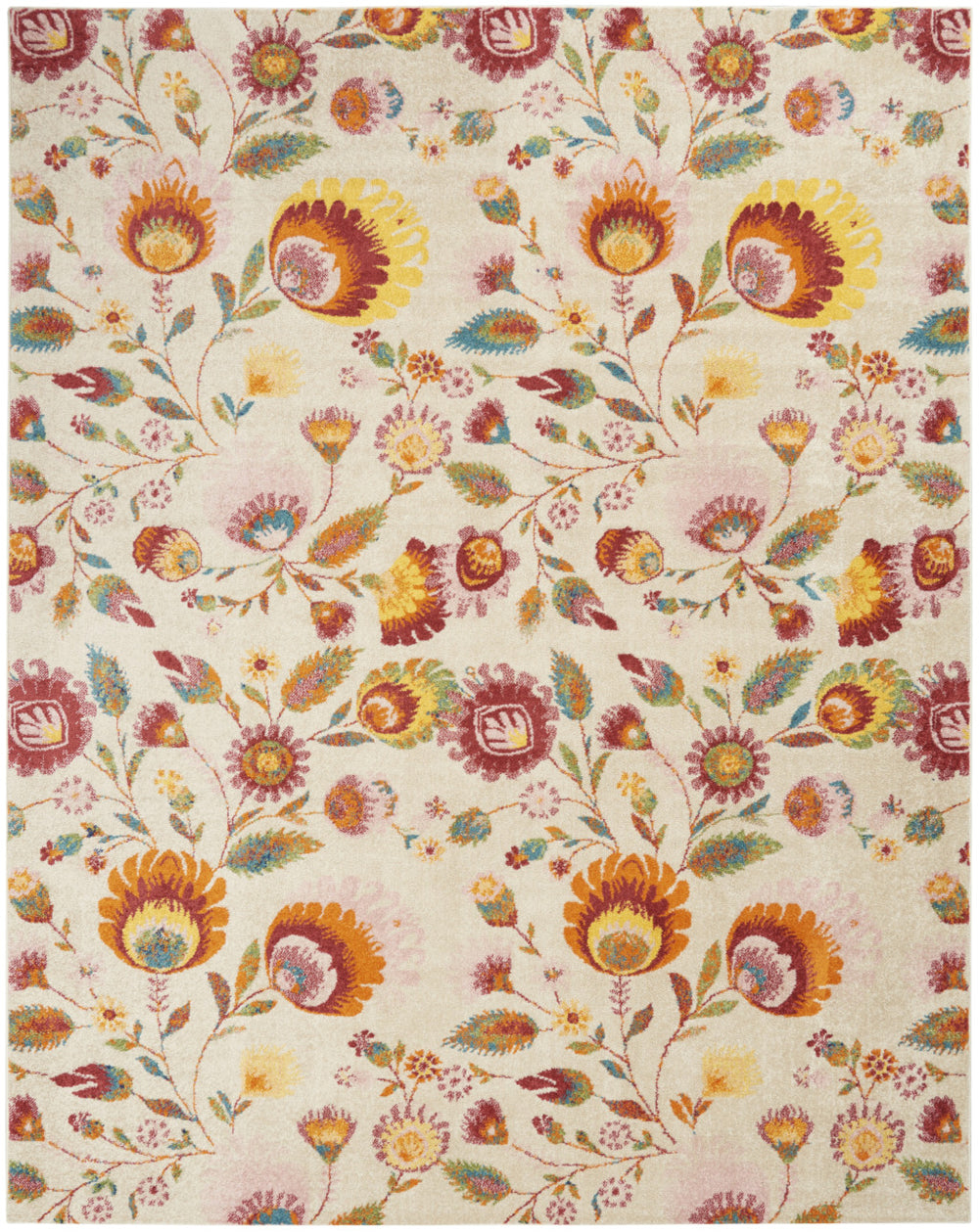 Homeroots 9' X 12' Cream Floral Power Loom Area Rug  Polypropylene 551423