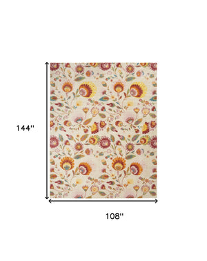 Homeroots 9' X 12' Cream Floral Power Loom Area Rug  Polypropylene 551423