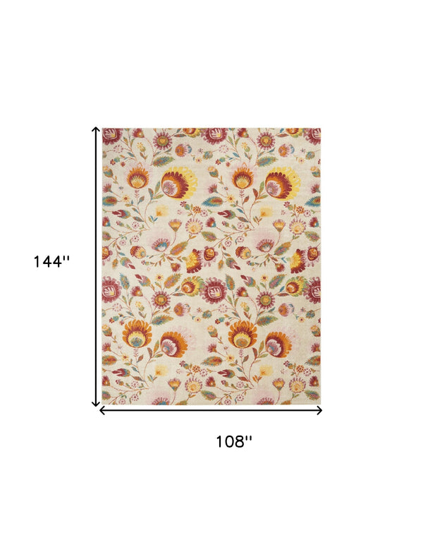 Homeroots 9' X 12' Cream Floral Power Loom Area Rug  Polypropylene 551423