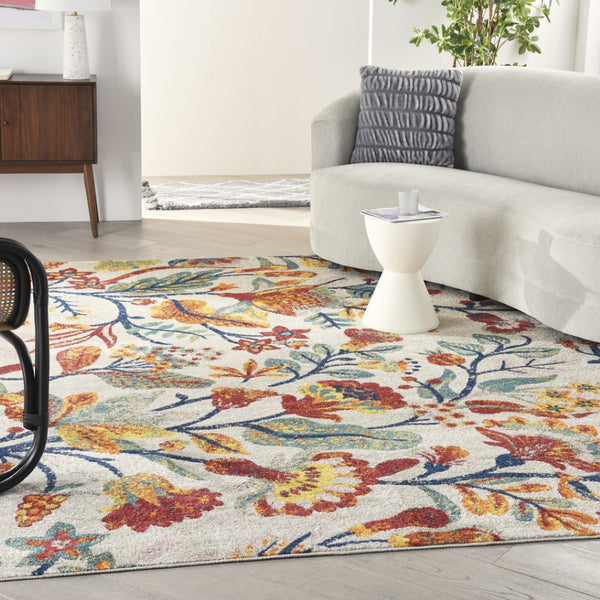HomeRoots 5' Elegant Cream Floral Area Rug - Timeless Design, Durable Power Loom Construction for Any Room 9' X 12' 551424