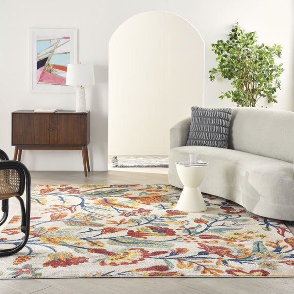 HomeRoots 5' Elegant Cream Floral Area Rug - Timeless Design, Durable Power Loom Construction for Any Room 9' X 12' 551424