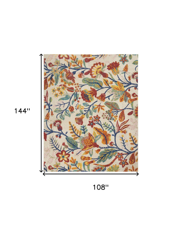 Homeroots 9' X 12' Cream Floral Power Loom Area Rug  Polypropylene 551424