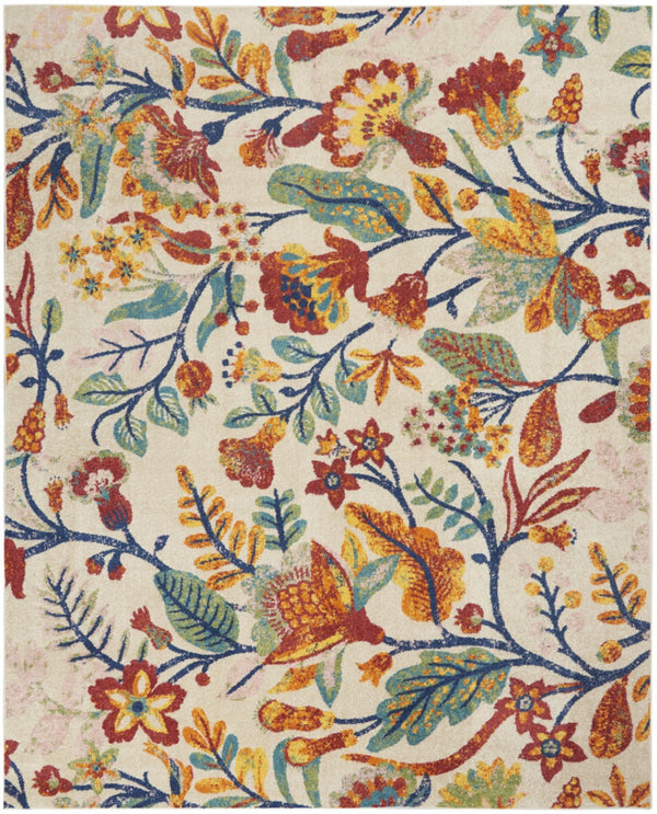 HomeRoots 5' Elegant Cream Floral Area Rug - Timeless Design, Durable Power Loom Construction for Any Room 9' X 12' 551424