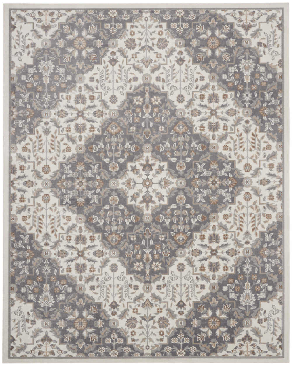 Homeroots 9' X 12' Ivory And Gray Floral Non Skid Area Rug  Polypropylene,Polyester 551425