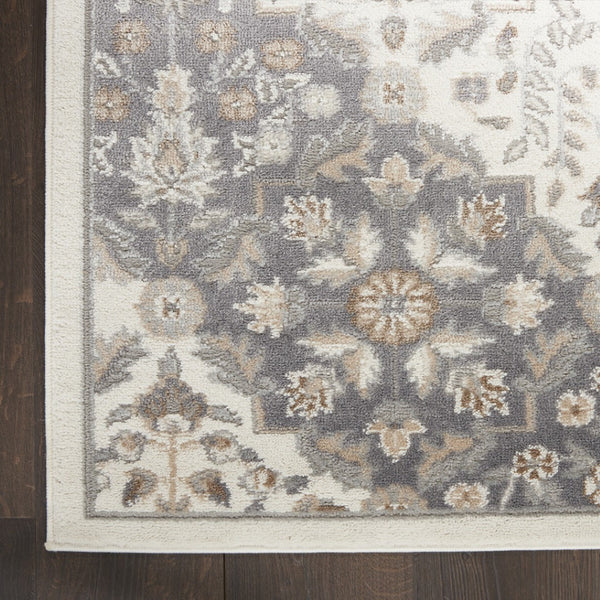 HomeRoots 8' Elegant Ivory and Gray Floral Area Rug - Non-Skid, Durable Design for Living Spaces and More 9' X 12' 551425