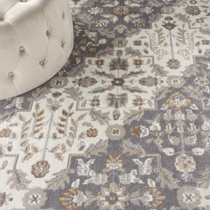 HomeRoots 8' Elegant Ivory and Gray Floral Area Rug - Non-Skid, Durable Design for Living Spaces and More 9' X 12' 551425