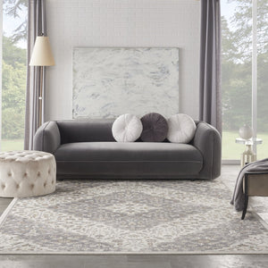 HomeRoots 8' Elegant Ivory and Gray Floral Area Rug - Non-Skid, Durable Design for Living Spaces and More 9' X 12' 551425