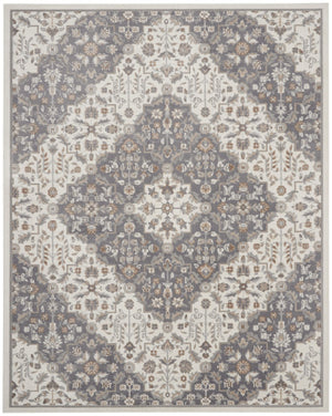 HomeRoots 8' Elegant Ivory and Gray Floral Area Rug - Non-Skid, Durable Design for Living Spaces and More 9' X 12' 551425