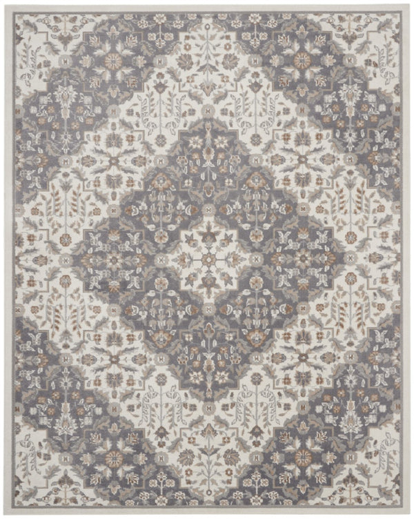 HomeRoots 8' Elegant Ivory and Gray Floral Area Rug - Non-Skid, Durable Design for Living Spaces and More 9' X 12' 551425
