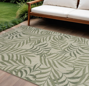 HomeRoots 9' X 12' Stylish Ivory and Green Palm Leaf Area Rug - Durable, Versatile for Indoor & Outdoor Spaces 551427