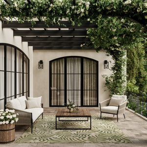 HomeRoots 9' X 12' Stylish Ivory and Green Palm Leaf Area Rug - Durable, Versatile for Indoor & Outdoor Spaces 551427