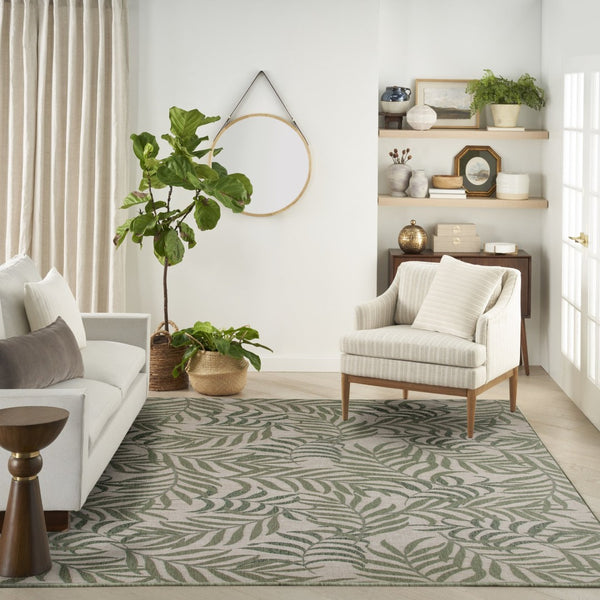 HomeRoots 9' X 12' Stylish Ivory and Green Palm Leaf Area Rug - Durable, Versatile for Indoor & Outdoor Spaces 551427