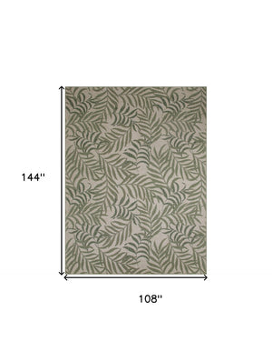 HomeRoots 9' X 12' Stylish Ivory and Green Palm Leaf Area Rug - Durable, Versatile for Indoor & Outdoor Spaces 551427