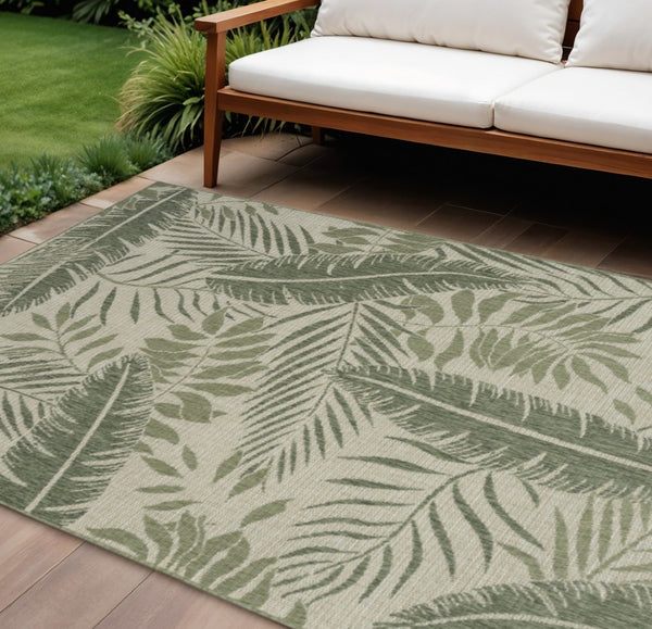 HomeRoots 9' X 12' Ivory Tropical Palm Leaf Area Rug - Durable Indoor/Outdoor Carpet for Stylish Spaces 551428