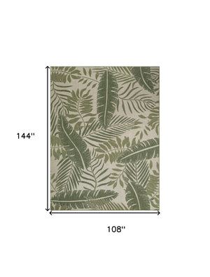 HomeRoots 9' X 12' Ivory Tropical Palm Leaf Area Rug - Durable Indoor/Outdoor Carpet for Stylish Spaces 551428
