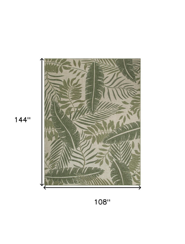 HomeRoots 9' X 12' Ivory Tropical Palm Leaf Area Rug - Durable Indoor/Outdoor Carpet for Stylish Spaces 551428
