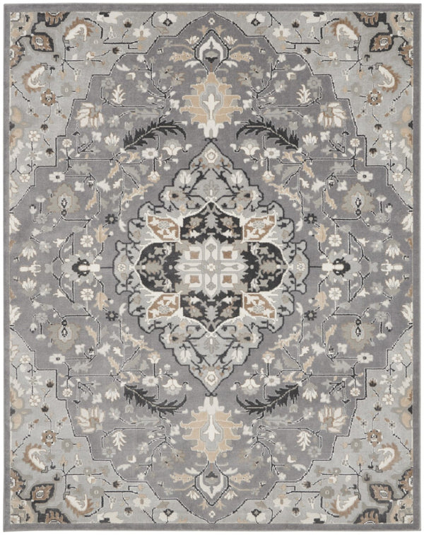 HomeRoots 8' Gray and Black Floral Medallion Area Rug – Elegant Non-Skid Design for Classic Home Décor 9' X 12' 551429