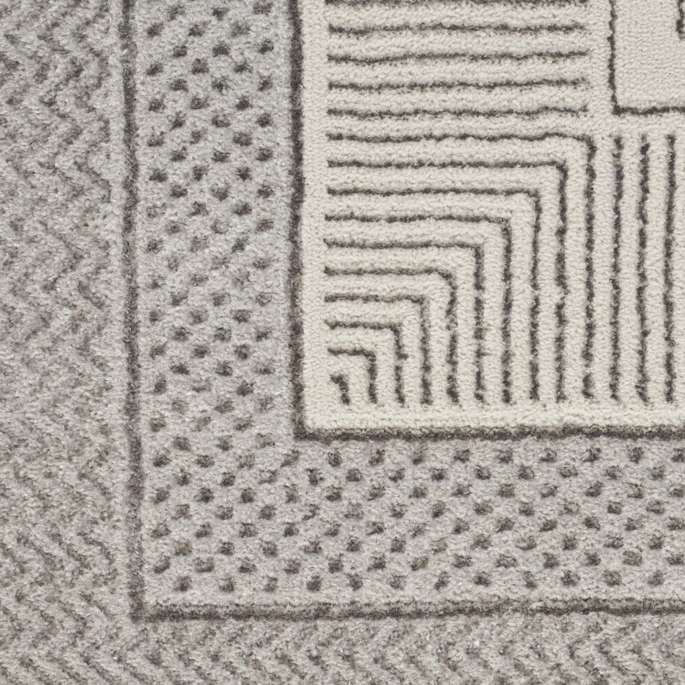 HomeRoots 9' X 12' Silver and Ivory Geometric Non-Skid Area Rug - Durable, Stylish, and Stain-Resistant Design 551430
