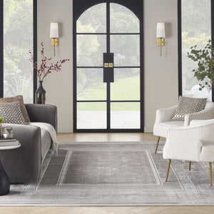 HomeRoots 9' X 12' Silver and Ivory Geometric Non-Skid Area Rug - Durable, Stylish, and Stain-Resistant Design 551430