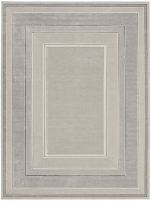 HomeRoots 9' X 12' Silver and Ivory Geometric Non-Skid Area Rug - Durable, Stylish, and Stain-Resistant Design 551430