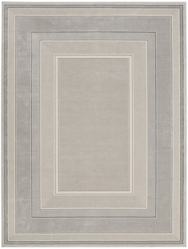 HomeRoots 9' X 12' Silver and Ivory Geometric Non-Skid Area Rug - Durable, Stylish, and Stain-Resistant Design 551430