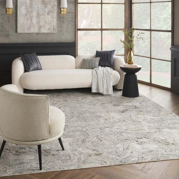 HomeRoots 9' X 12' Stylish Gray and Brown Abstract Non-Skid Area Rug - Durable, Stain-Resistant, Low-Maintenance! 551432