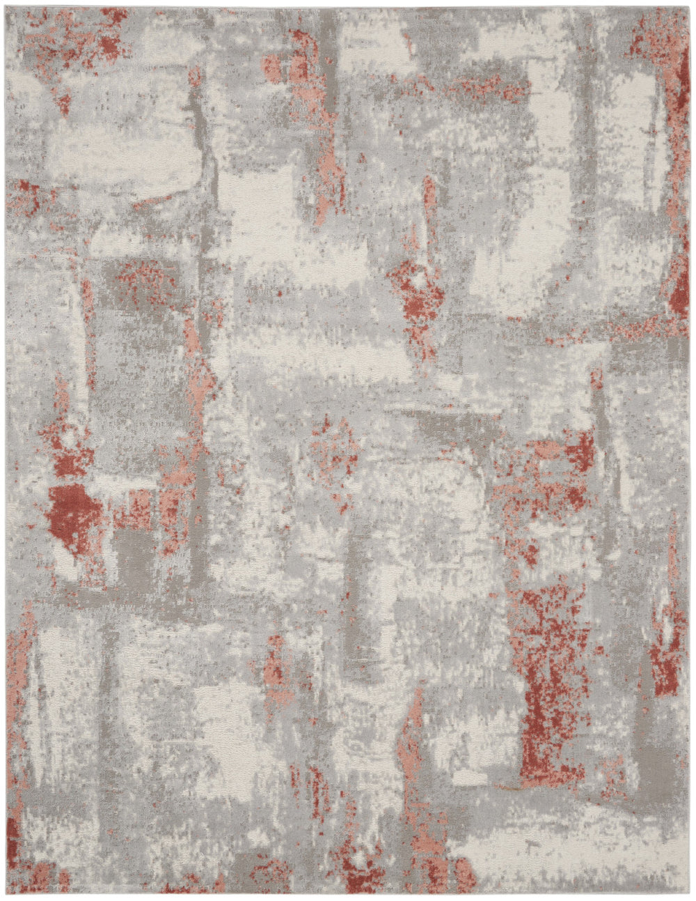 Homeroots 9' X 12' Gray And Red Abstract Non Skid Area Rug  Polypropylene,Polyester 551435