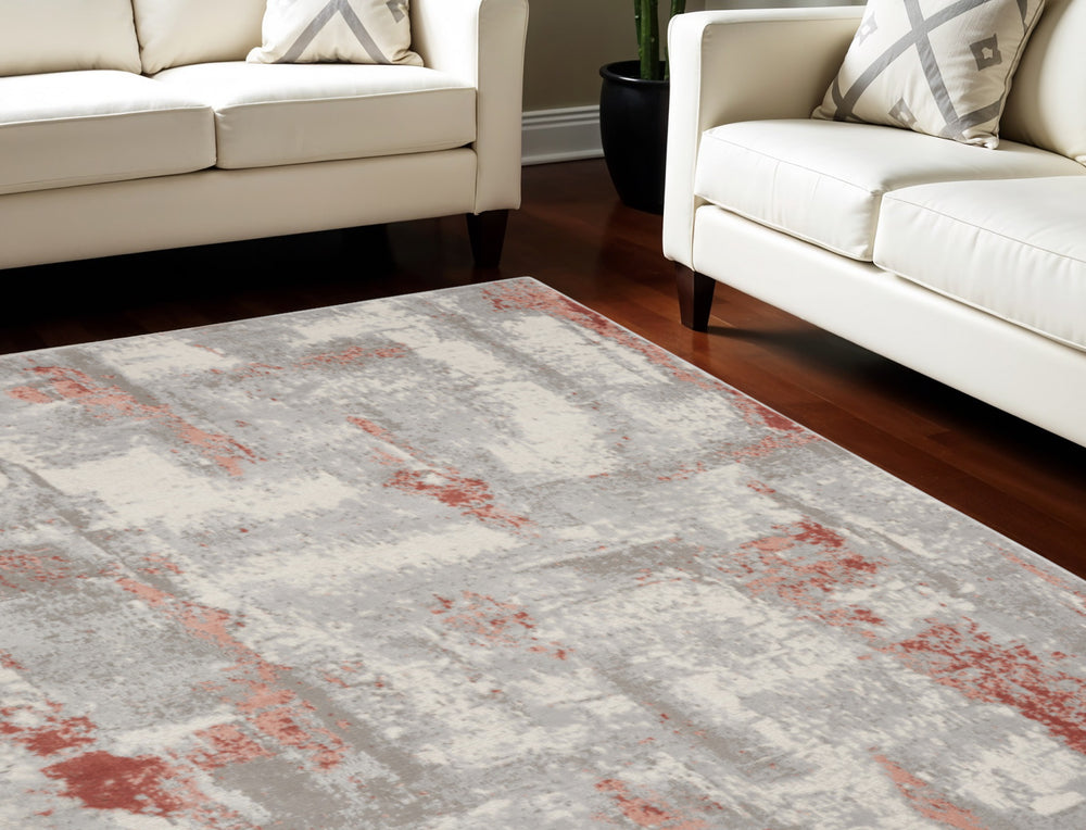 Homeroots 9' X 12' Gray And Red Abstract Non Skid Area Rug  Polypropylene,Polyester 551435